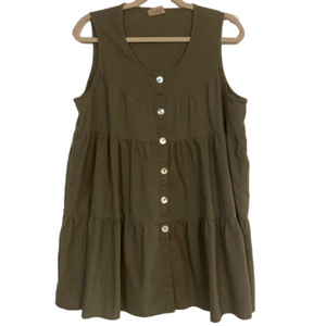Anthropologie Noelle Olive Green Lagenlook Linen Cotton Blend Tiered Tunic Top